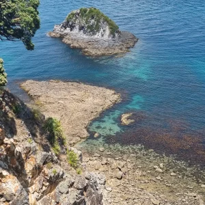 On the clifftop track looking down on Frenchman Island