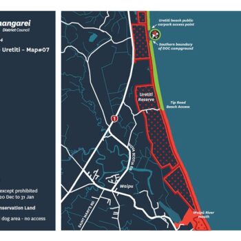 Map of Uretiti Beach dog walking area